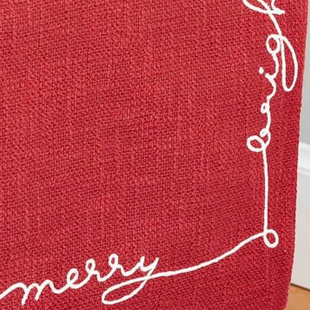 Merry, Bright, Joy Embroidered Cotton Table Runner, 18x108